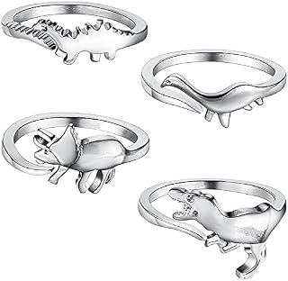 4 Pieces Dinosaur Rings Open Adjustable Dinosaur Rings Vintage Silver Dinosaur Rings Copper Alloy Jewellery for Women and Men