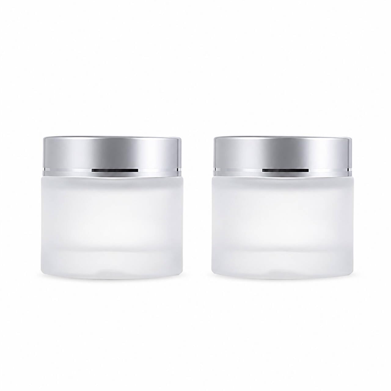 Photo 1 of 2 Pack 60ml/2Oz Frosted Glass Cream Jars with Silver Lids Empty Face Cream Containers Refillable Cosmetic Jars for Skincare, Body Butter, Lotion, Masks