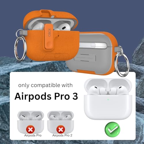 Image of Oboe Aegis Case 'Compatible with' Apple Airpods Pro 3 Case Full Protection Cover with Phone Stand, Magnetic Lock & Keyring (Stone Orange) [AIRPODS & Charging CASE NOT Included]