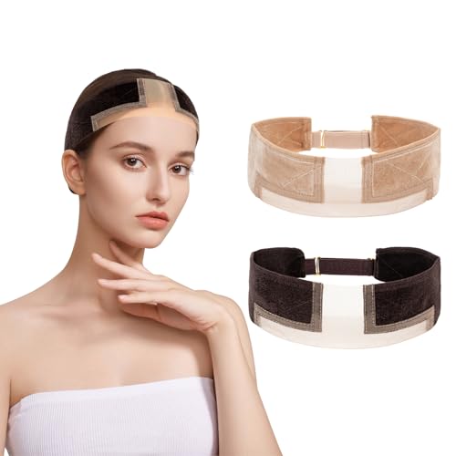 Wig Band to Hold Wig in Place 2 PCS Adjustable Wigs Grip Headband Invisible Lace Head Band Wigs (Brown+Nude)