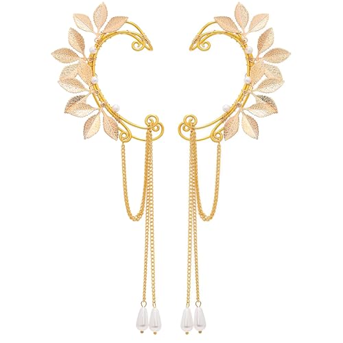 FRESHME Fairy Elf Ear Cuffs - Handmade Gold Metal Leaf Earrings