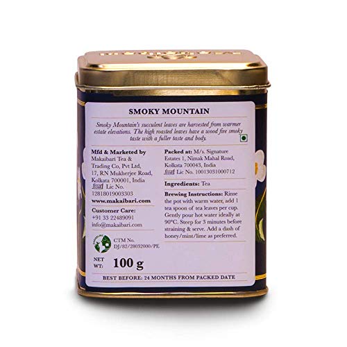 Image of Makaibari Smoky Mountain, Roasted Darjeeling Loose-Leaf Black Tea, 100 Grams Whole Leaf Tin Caddy (Pack of 2) | 100% Darjeeling Long Black Leaves Tea
