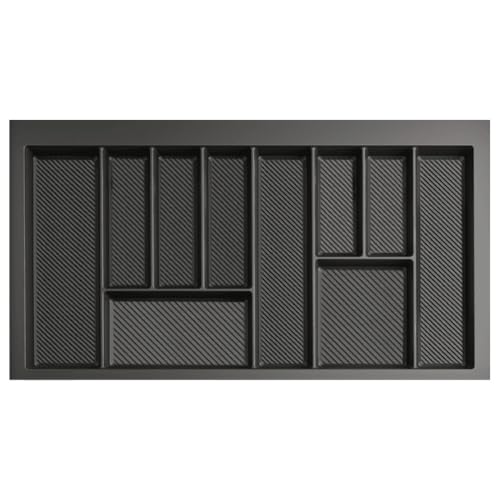 woplus Besteckkasten 90 cm Schubladeneinsatz zuschneidbar 10 Fächer Groß (Graphit)