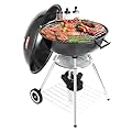 VEVOR 22 inch Charcoal Grill, Portable Charcoal Grill with Wheels for Outdoor, Porcelain-Enameled Lid and Ash Catcher & Thermometer, Round Barbecue Kettle Grill Bowl Wheels for Small Patio Backyard