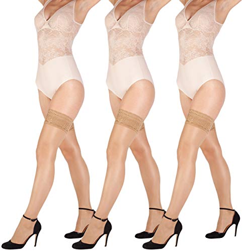 Bas autofixants dentelle motif floral 20 deniers transparents et 40 deniers