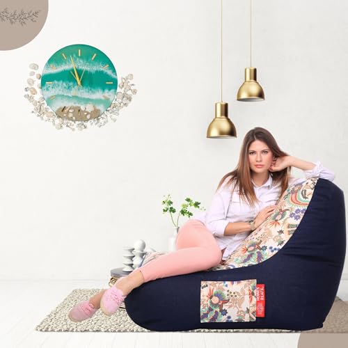Image of Style Homez Urban Design Denim Canvas Floral Printed Chair Bean Bag XXL Size Filled with Beans Fillers