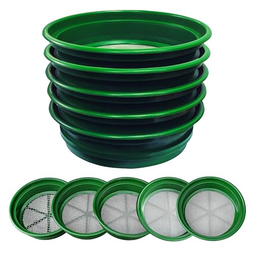 SE-13-14-Inch-Stackable-Classifier-Gold-Prospecting-Pan-Set-Includes-12-14-18-112-and-120-Stainless-Steel-Mesh-Sifting-Pans-Green-5-Pack