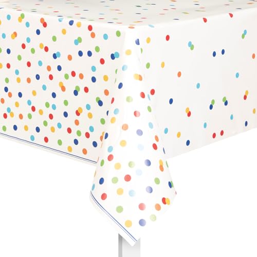 Rainbow Polka Dots Rectangular Plastic Table Cover (137cm x 213cm) 1 Piece - Vibrant & Durable Tablecloth for Parties and Events 84 x 54