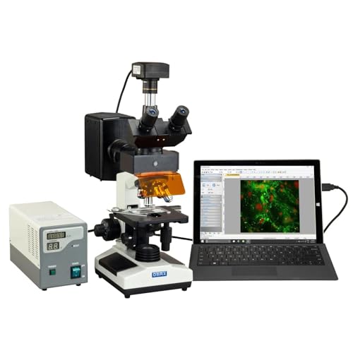 OMAX M837 Series EPI-Fluorescence Biological Lab Trinocular Compound Microscope - 40X-2500X Magnification - with 18.0MP USB 3.0 Camera - Features Double-Layer Mechanical Stage