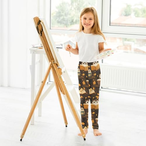 ALAZA Girls' Leggings Children's Yoga Pants Skinny Printed Dance Owl Reading Comfortable 4T4