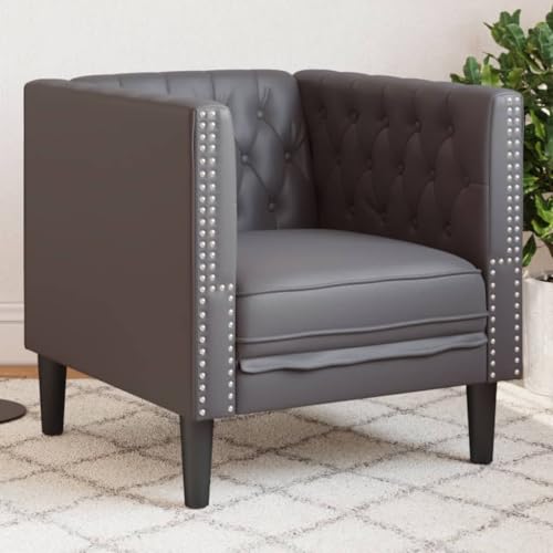 Solivagant Fauteuil Chesterfield Gris Similicuir,(16.7 KG)