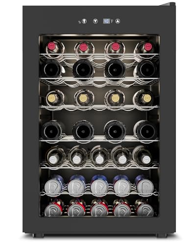 Wine Cooler Refrigerator - 45 Bottle Mini Wine Fridge with Glass Door for Beer Soda Water Drink, Small Wine Cellar Beverage Refrigerator for Bedroom Office Home Bar Dorm, 4.5 Cu.Ft (Black)