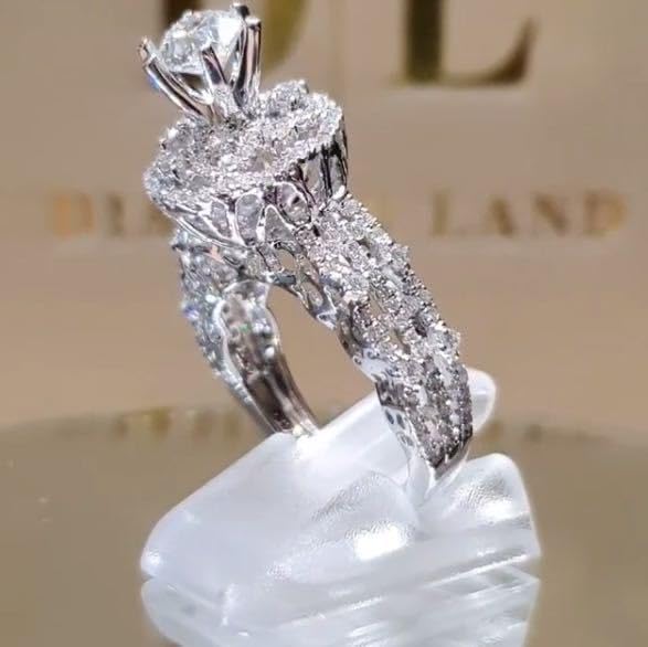 14K Gold Plated Cubic Zirconia Ring with Round Cut CZ Diamond Multi Row Ring Eternal Engagement Wedding Ring with Infinite Elements Inset（Size 6）3