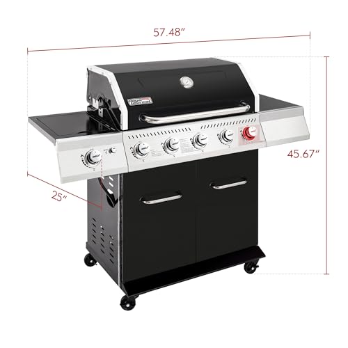 Royal Gourmet GA5404H 5-Burner Propane Gas Grill with Side Burner & Warming Rack, Outdoor BBQ Grill with 64,000 BTUs Output & 738 Sq. in. Cooking Area for Outdoor Barbecue, Black