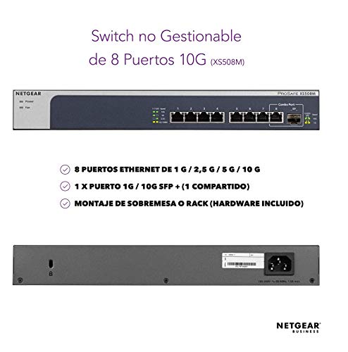 Netgear-XS508M-100EUS-Switch-de-Red-Unmanaged-Pro-no-gestionable-de-8-Puertos-10-GigabitMulti-Gigabit-Ethernet-con-1-Puerto-SFP