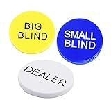 VOSAREA 3Pcs Professional Poker Dealer Button Blind Bets Plastic Counting Chips for Poker Games Game and Boys and Girls Activities