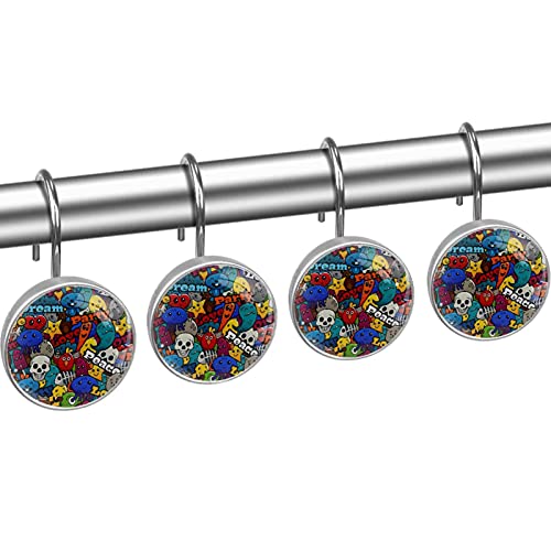 Crochets rideau de douche crâne multicolore en acier inoxydable x12