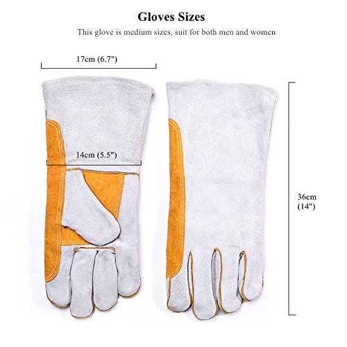 Dsmart Tig Mig Stick Welding Gloves Kevlar Stitching Fire Proof Leather Gloves For Fireplace Pets Handling 14" Medium #TOP5