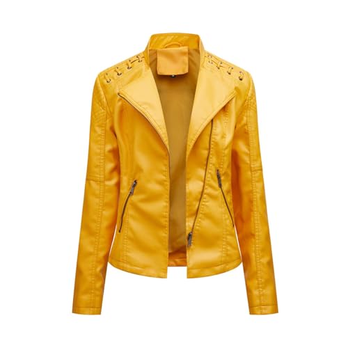 Veste en cuir de moto pour femmes ajustée taille S jaune