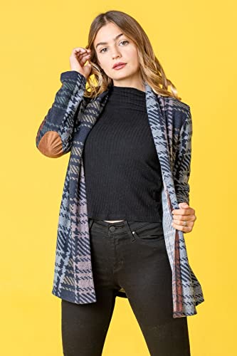 Image of Eloges Women's Multi Stripe Soft Knit Open Cardigan with Suede Elbow Patch