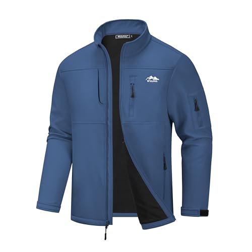 WULFUL Men's Lightweight Softshell Jacket Warm Fleece Lined Windbreaker Waterproof Rain Jacket for Winter Outdoor Hiking
