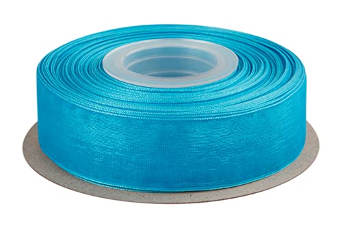 Ribbonitlux 25mm Sheer Organza Ribbon, Turquoise Shimmer Chiffon Ribbon 45M-Roll