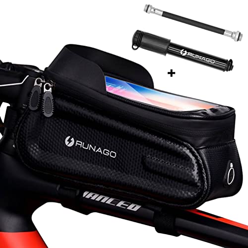 Fahrradtasche Rahmen Mit Minipumpe | E Bike Zubehör, Mountainbike | Fahrrad Taschen Set | wasserdichte Fahrradtelefonhalterung und -Halter Mit Touch ID | Fahrradtasche Lenker Mit 3 Velcros Cover