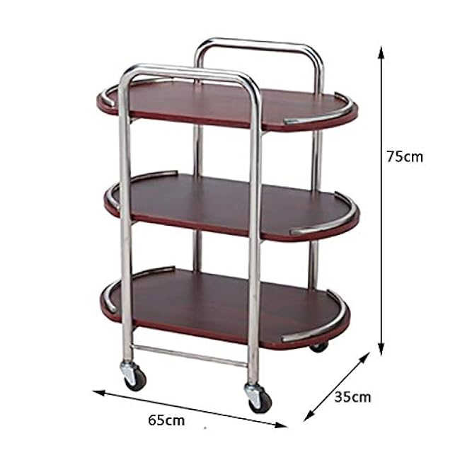 3 Layer Serving Trolley Cart with Wooden Tray - Rolling Tea Cart for Restaurant & Hotel Storage Iron Art Dining Furniture Kitchen Utility Cart Modern Design-bi6BGWWW