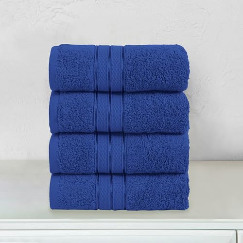 Image of Elegant Comfort Three Line Popcorn Towel Set for Bathroom 16 x 28 inches, Premium Hotel Quality 4-Pack Hand Towels, 100% Turkish Cotton, Soft and Durable, Quick Dry and Highly Absorbent, Cobalt Blue