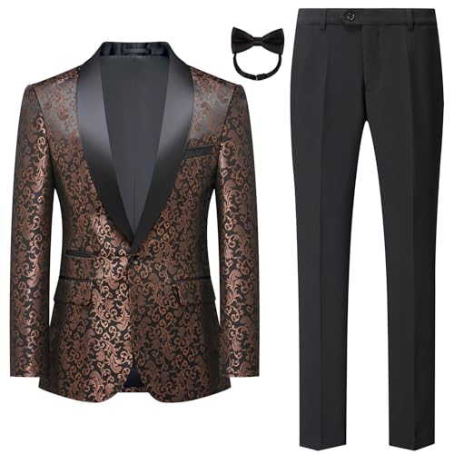 Mgnaie Men Suit Prom Slim Fit 2 Piece Floral Shawl Lapel Tuxedo for Wedding Party Dress Suit Jacket & Pants