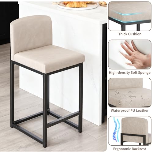 Butacos modernos IDEALHOUSE, juego de 4 unidades, con respaldo, tapizados en cuero sintético, para isla de cocina y bar en casa, estructura metálica, color beige miniatura 4