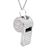 Whistle Bling Whistle Metal Crystal Rhinestone Whistles Shining Glitter Loud Whistles with Long Chain Necklace Pendant Accessory for Women Men Coaches Referee Teacher Official Sport Training Silver