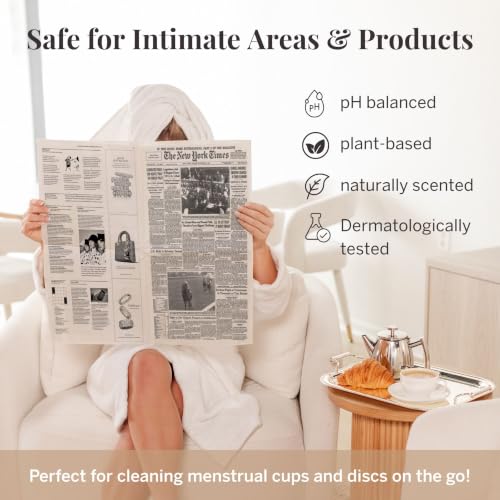 Image of Pixie Menstrual Cup Wipes - Chamomile Scented, Flushable, Biodegradable & pH Balanced - Best Individually Wrapped Wipes for On-The-Go & Public Bathrooms - Wash & Cleaner for Cups & Discs (20 Count)