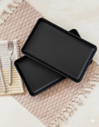 Image of Serving Platter | Melamine Snack Platter | Multi-Purpose Kitchen Serving Platter | Versatile Chip and Dip Tray for Snacks, Starters & Desserts | Lightweight & Dishwasher Safe | Set of 2 (BLACK-R)