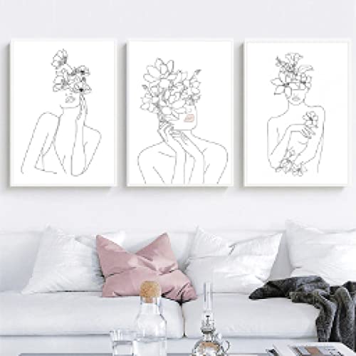 Affiche Femme Visage Fleurs line art scandinave 40x60cm pour moderniser un salon sans se ruiner