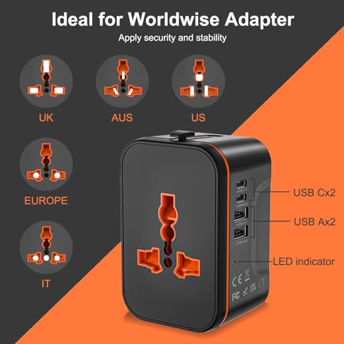 Image of rts Universal Travel Adapter, Worldwide Wall Travel Plug, 2 USB C, 2 USB A and 1 Multi AC Outlets Travel Charger, International Power Adapter, European Power Plug for EU UK USA AU, Travel Essentials