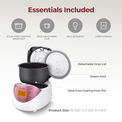 CUCKOO CR-0631F 6-Cup (Uncooked) / 12-Cup (Cooked) Micom Rice Cooker with Nonstick Inner Pot, 7 Menu Modes, LCD Display, Fuzzy Logic Tech, Auto Clean (White/Pink)