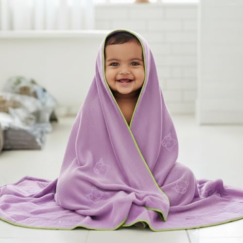 Image of BabyPro Microfiber Baby Bath Towel for Boys & Girls, 0-5 Years, 70 x 110 cm | 100%Cotton, Ultra Soft, Quick Dry, Ultra Absorbent, Lightweight, Lavender