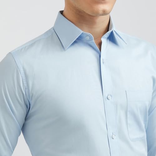 Image of Raymond Men Slim Fit Solid Pattern Pure Cotton Semi Cut Away Collar Full Sleeve Formal Shirt