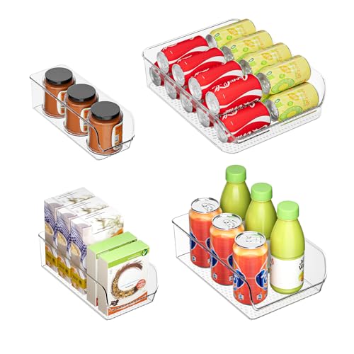 Ettori Set of 4 Clear Storage Bins for Fridge & Cabinet Organization, BPA-Free Plastic Food Organizers to Instantly Declutter Your Kitchen
