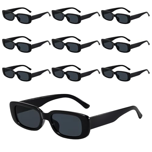 Forbabe 10 Stück Sonnenbrille Damen Schwarz Vintage, Sonnenbrille Schmal Rechteckig 90er Trendy...