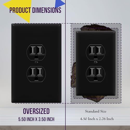 Image of ENERLITES Duplex Receptacle Outlet Wall Plate, Jumbo Electrical Outlet Cover, Gloss Finish, Oversized 1-Gang 5.51 inch x 3.50 inch, Polycarbonate Thermoplastic, 8821O-BK, Black