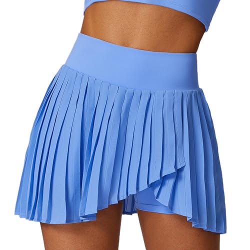 Raroauf Faldas Plisadas de Tenis para Mujer con Pantalones Cortos de Cintura Alta, Minifalda de Golf, Faldas atléticas, para Entrenamiento, pickball, Azul-B, S