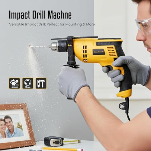 Image of Golden Bullet GB ID-1350 500W 13mm Impact Drill Machine | 3000 RPM | Variable Speed, Reversible, Trigger Lock | For Home, DIY, Masonry, Concrete, Metal, Wood, Tile & Stone Drilling | 6 Month Warranty