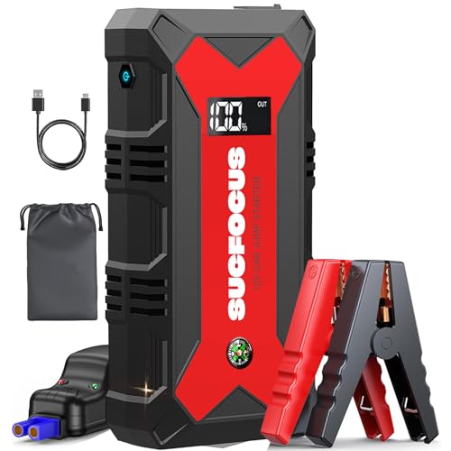 Car Battery Jump Starter, 4000A Battery Jumper Starter Portable 12V Lithium (for 9.0L Gas or 7.0L Diesel Engine), Jump Box, Jump Starter Battery Pack with Jumper Cable, LED Light, USB QC3.0 (Red)