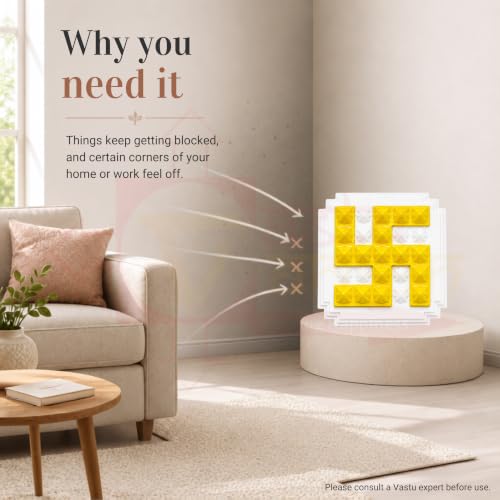 Image of Plastic Yellow swastik Pyramid Plate | Size- 2.5 Inch Approx | Wall Sticking Swastik | Pack of 2 | Prosperity & Peace Enhancer