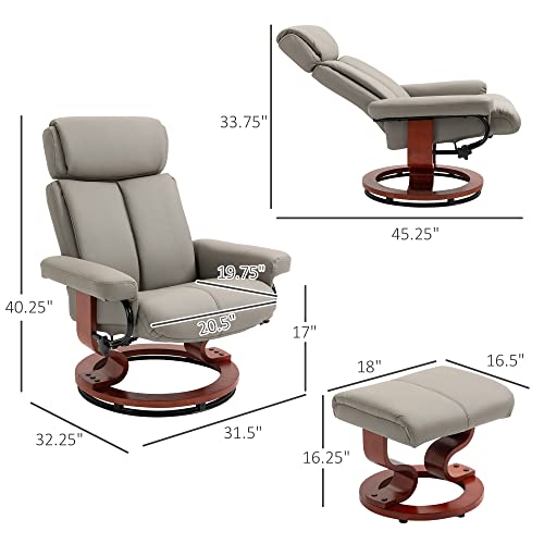 Homcom Recliner Chair With Ottoman, 360° Swivel Reclining Chair With Wood Base And Matching Footrest, Grey #TOP2