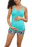 Maacie Maternity Sexy Tankini Sets Swim Tops with Side Ties Bikini Bottom Lake Blue Solid XL