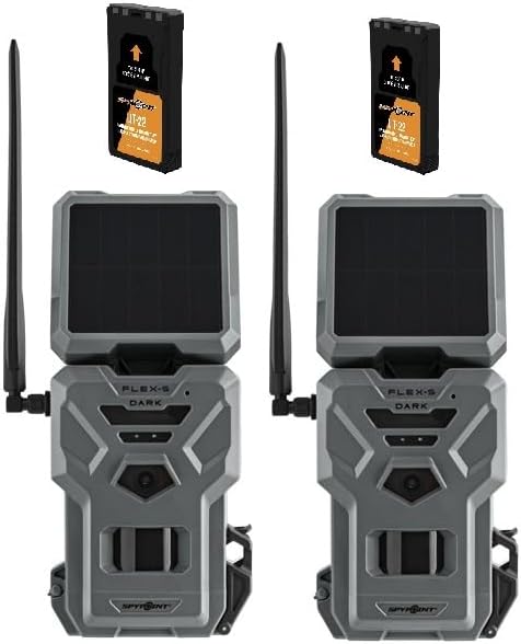 Flex-S Dark Solar Cellular Trail Camera, Integrated Solar Panel, On-Demand Capable, LTE Connectivity, 100-foot Flash/Detection Range with LIT-22 Rechargeable Batteries Option (2 Pack)