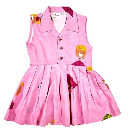 Image of Girls Printed Knee Length Fit and Flare Sleeveless Collar Dress